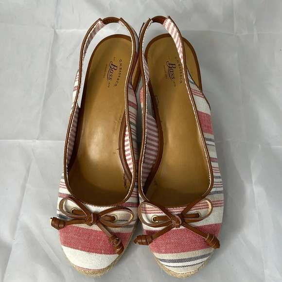 G.H. BASS & CO Kim Stripe Wedge Espadrille  Slingback Linen Coastal Beachy 9 - Picture 10 of 16